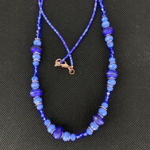 Blue Swarovski Crystal Necklace Copper Tone Frost